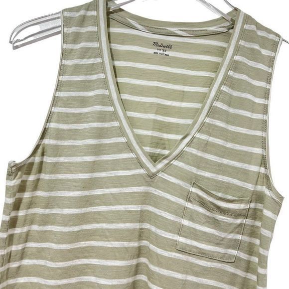 Madewell Whisper 100% Cotton Tank Top Size XS Striped Casual V-Neck Pocket L1549 - Picture 4 of 7